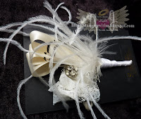 Buttonhole -  Feathers Lace and Ribbon Wedding
