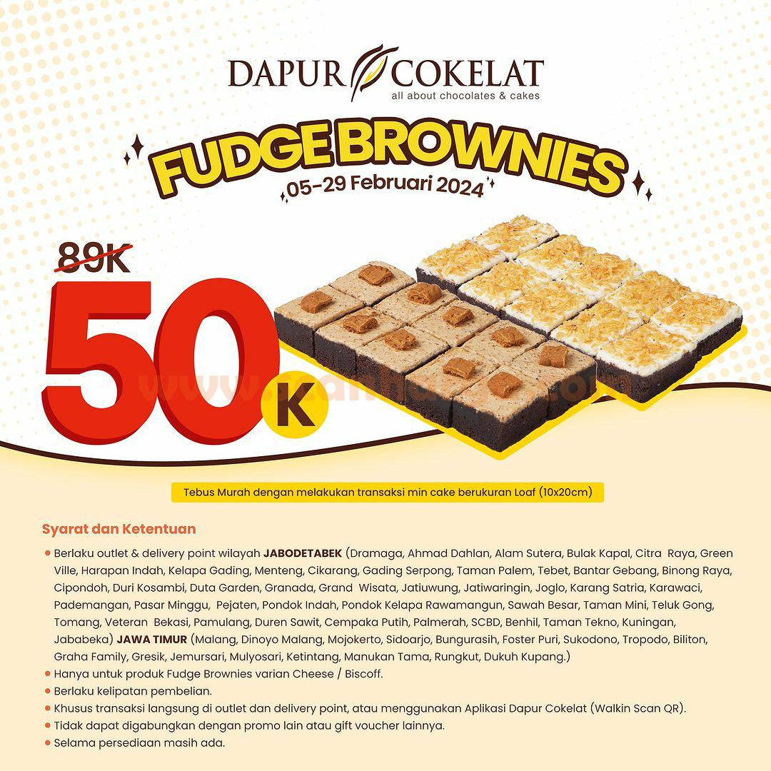 Promo Dapur Cokelat Fudge Brownies Hanya Rp. 50.000