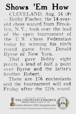 Bobby Fischer Takes Over Lead of U.S. Open Tournament