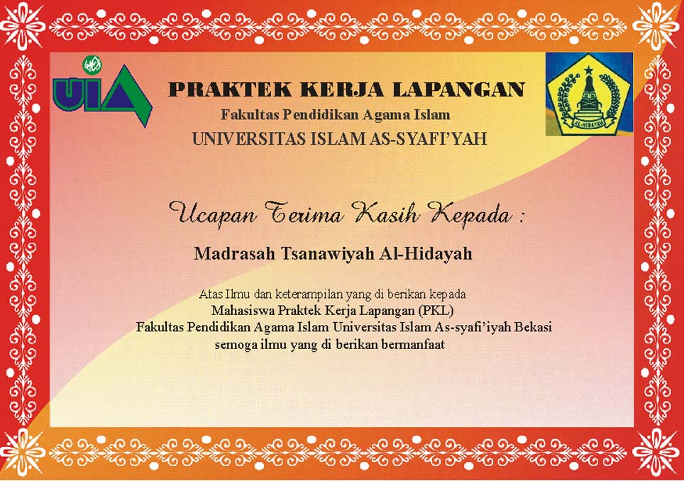 Contoh Sertifikat Ucapan  terima  kasih  PKL Mahasiswa IMAM 