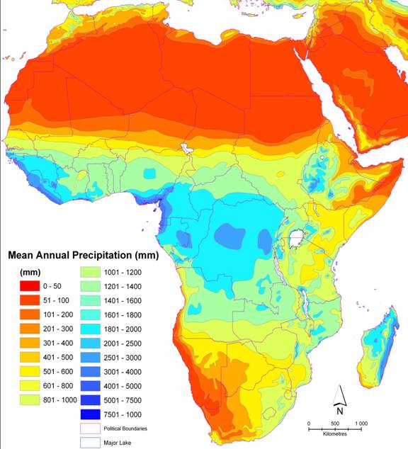 Cartina Precipitazioni Annue in Africa