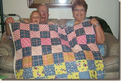 Granny's quilt w Hunter dad deb