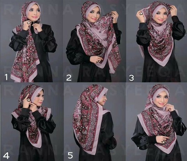 kreasi jilbab segi empat desain simple, elegan modis dan modern terbaru 2017/2018