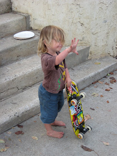 Emery acting cool with his skateboard