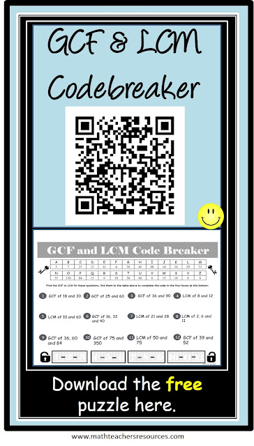 Gcf Lcm Code Breaker Worksheet Freebie Tentors Math Teacher Resources