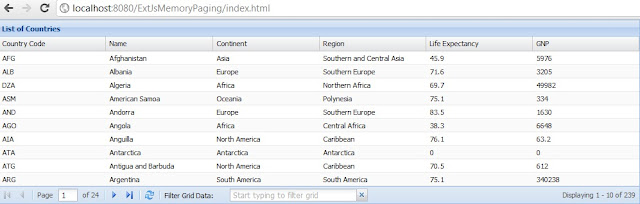 ExtJs PagingMemoryProxy Ajax JSON data from Java Servlet with Grid Filter