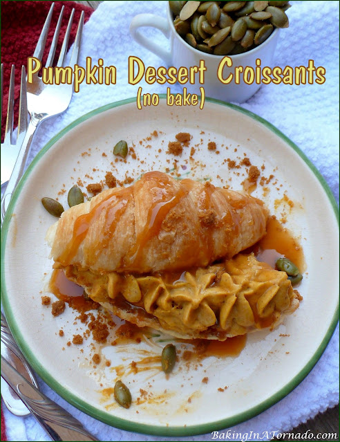 Pumpkin Dessert Croissants (no bake), perfect for holiday season. | recipe developed by www.BakingInATornado.com | #recipe #dessert
