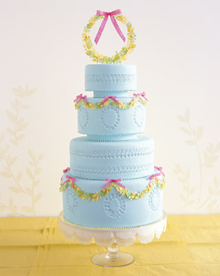 blue pink yellow garland spring wedding cake 