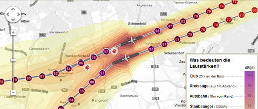 The German linguistic communication courts lately decided that Berlin Airport tin piece of job flights betwixt  New German linguistic communication Sound Pollution on Google Maps