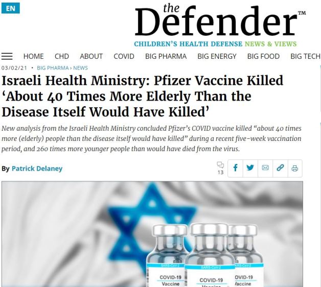  Νέα ανάλυση: Το εμβόλιο Pfizer σκότωσε «Περίπου 40 φορές περισσότερους ηλικιωμένους απ΄ό,τι θα είχε σκοτώσει η ίδια η νόσος».