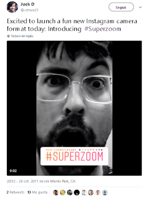  Hoy emocionado por el lanzamiento de un nuevo y divertido formato de la cámara de Instagram: Presentamos #Superzoom