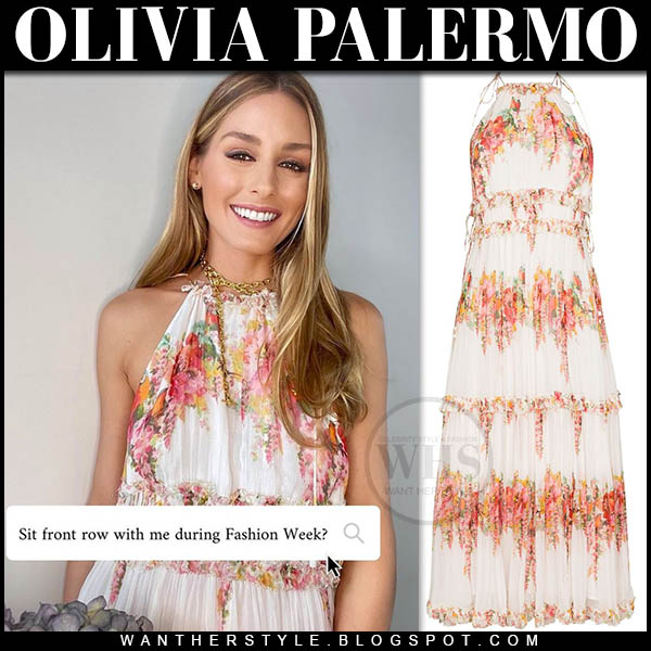 Olivia Palermo in white and pink floral print dress