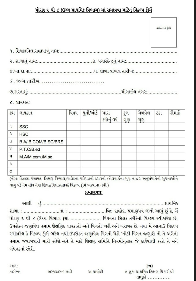 PRIMARY SCHOOL VIKALP FORM FOR ALL DISTRICT