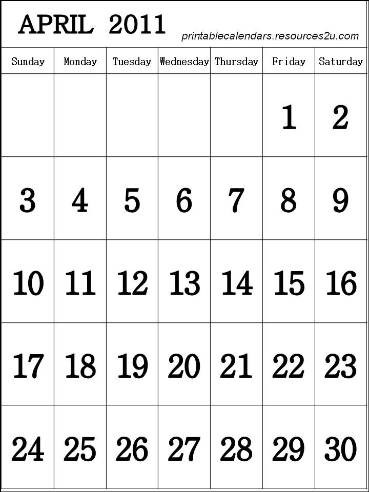2011 calendar printable free. Calendar April 2011 printable