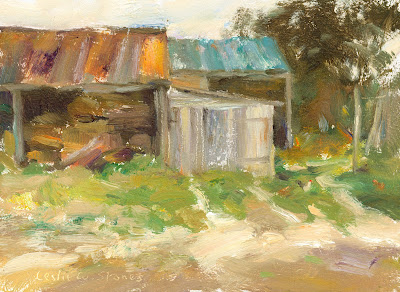 Painting of farm buildings