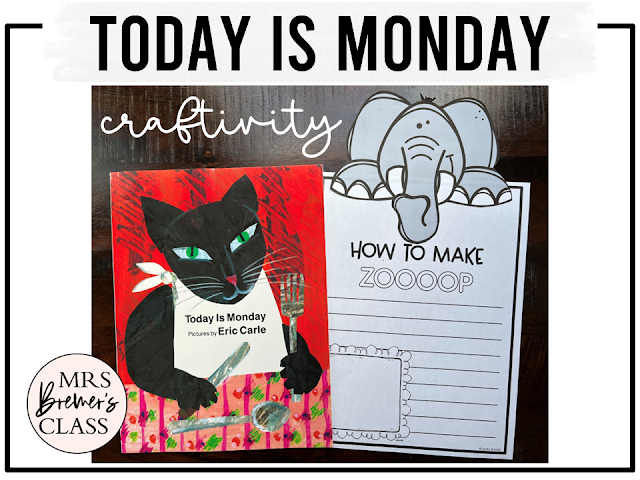 Today Is Monday book activities unit with literacy printables, reading companion activities, lesson ideas, worksheets, and crafts for Kindergarten and First Grade