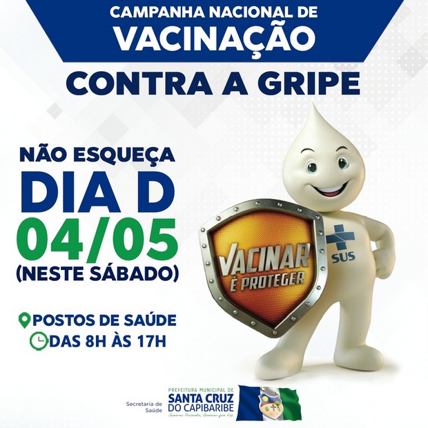 Postos de saúde estarão abertos neste sábado (04) para o Dia "D" de vacinação contra gripe