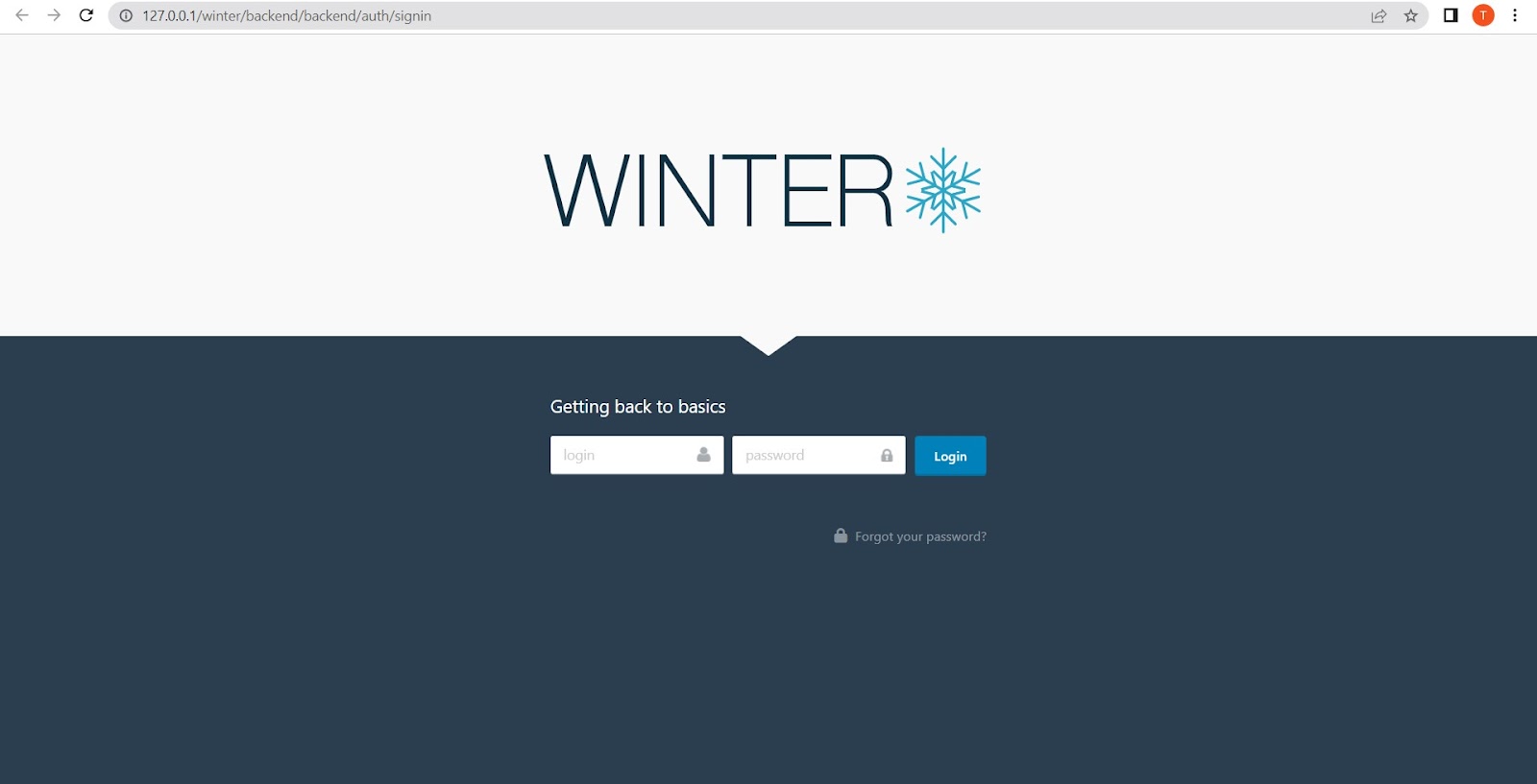 winter cms website admin backend login page