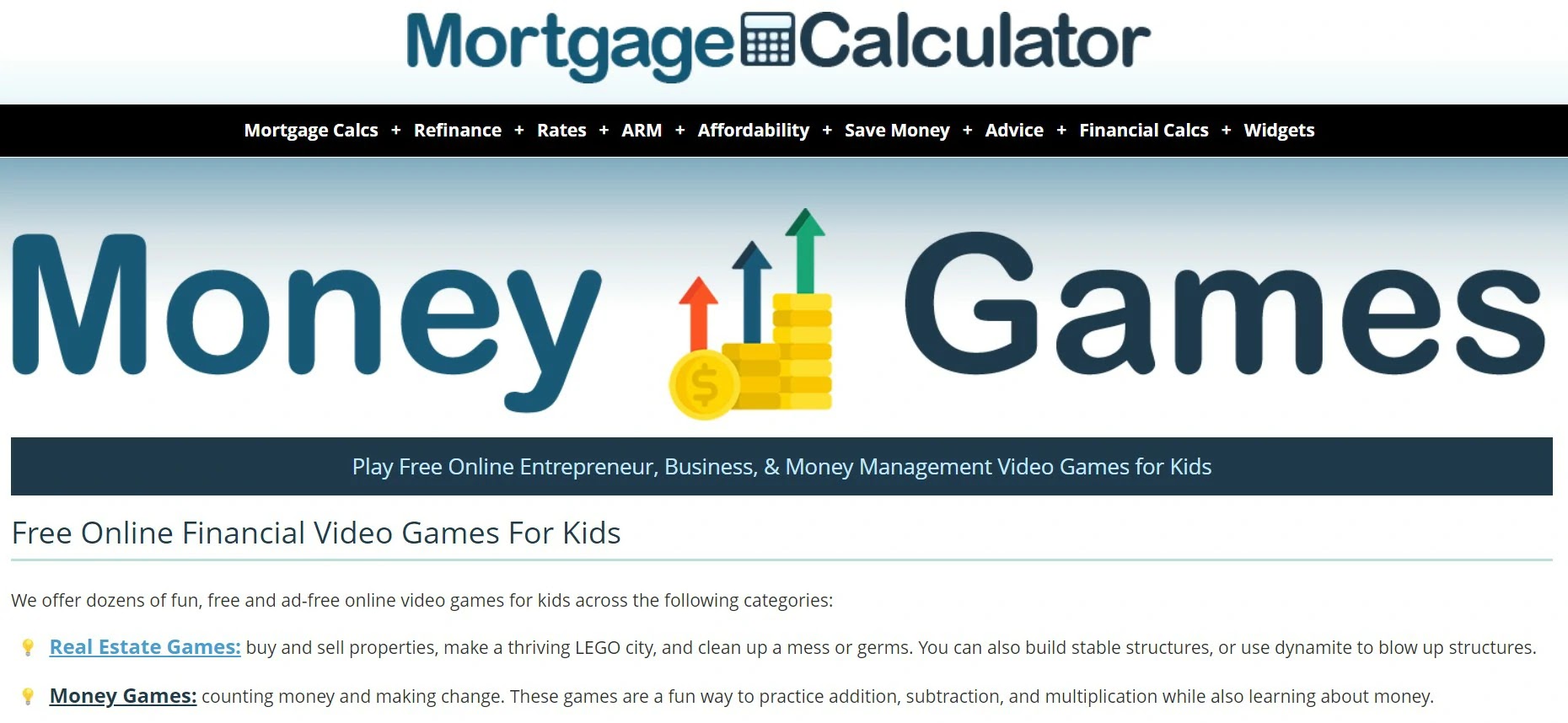 Website Game Uang untuk Anak website Mortgagecalculator.org