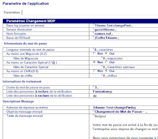  La page de paramètrage de l'application de changement de mots de passe