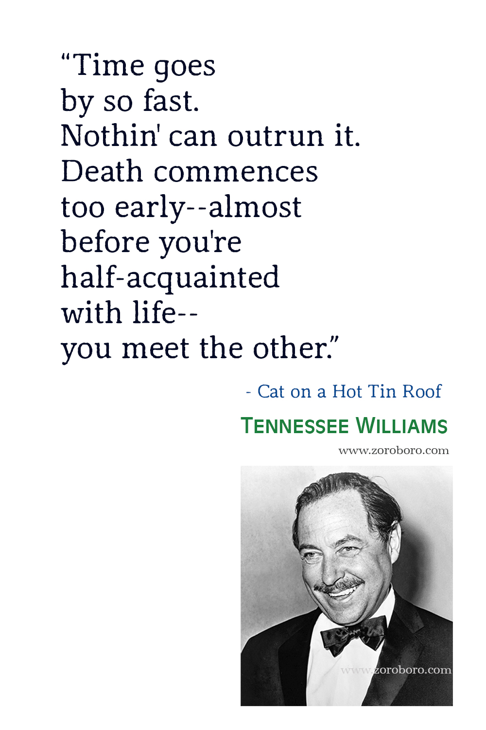 Tennessee Williams Quotes, Tennessee Williams Books Quotes, Tennessee Williams A Streetcar Named Desire, Love, Life, Happiness & Success Quotes, Tennessee Williams Poems, Poetry, Tennessee Williams The Glass Menagerie Quotes, Tennessee Williams Cat on a Hot Tin Roof Quotes.
