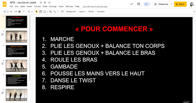 French DPA Dance Videos - Jeunes en santé - Google Slides Hack