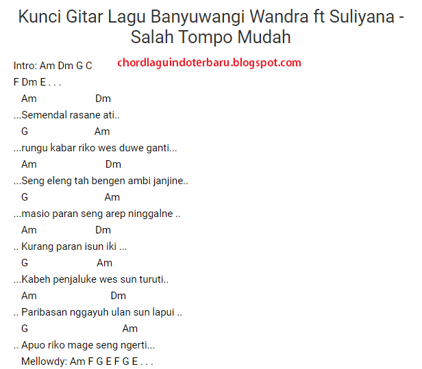 Chord Gitar Lagu Banyuwangi Terbaru Wandra - Salah Tompo Mudah