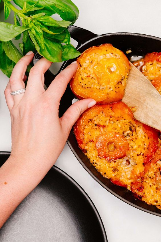 This easy baked risotto was perfect. The tomatoes are sweet treat and rice absorbs the liquid from the tomatoes, cooking to creamy perfection.