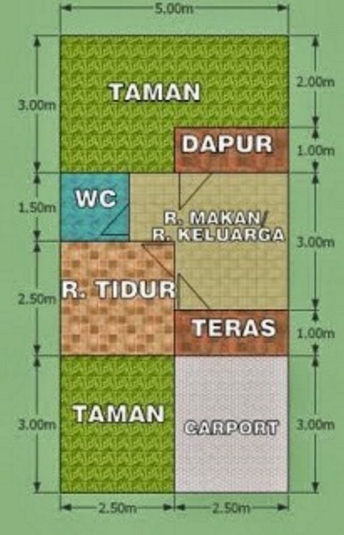 denah rumah 6x9 meter kamar 3 minimalis