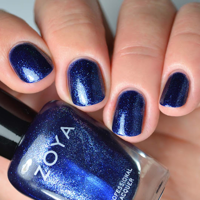 blue metallic nail polish four finger swatch