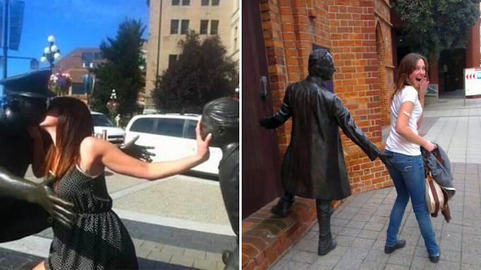 People Pose With Statues, And The Photos Are Cleverly Hilarious (30 pics)