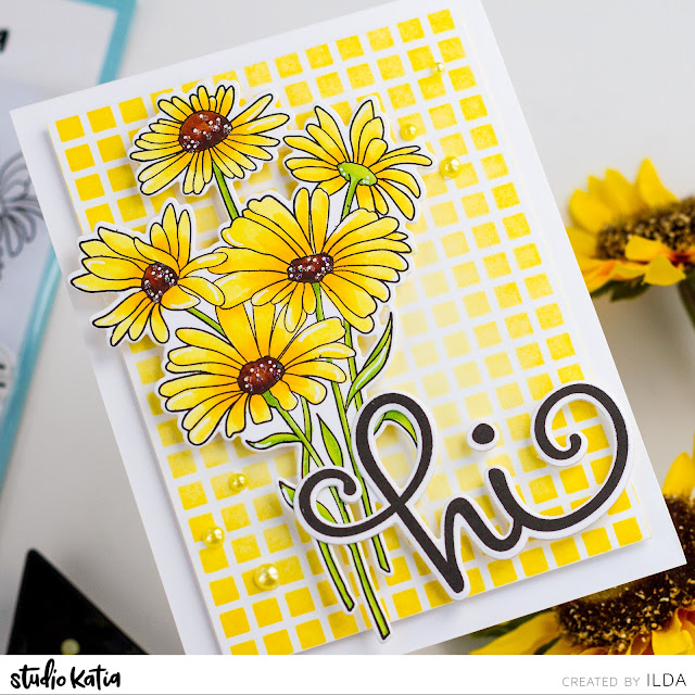 Hello, Fall Floral Card,Studio Katia, Daisy Bunch, Simply 'Hi' Stamp,copics,Ink Blending,Card Making, Stamping, Die Cutting, handmade card, ilovedoingallthingscrafty, Stamps, how to,