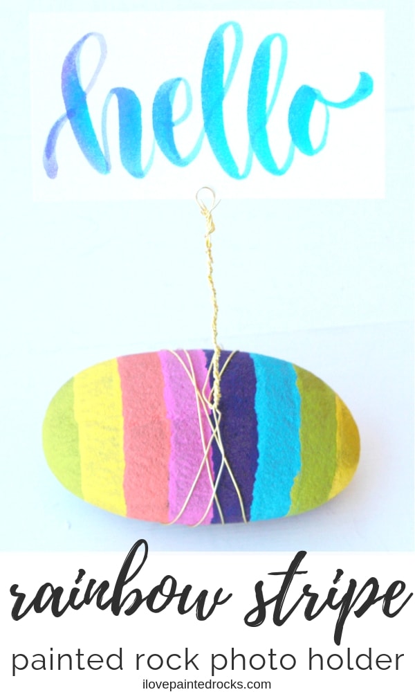 Rainbow strip rock photo holder craft idea