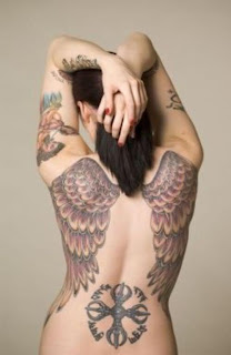 Girl with Angel Wings Tattoo on back body