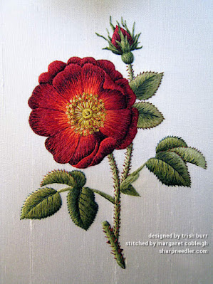 Thread painted red rose (in silk) complete. Design by Trish Burr