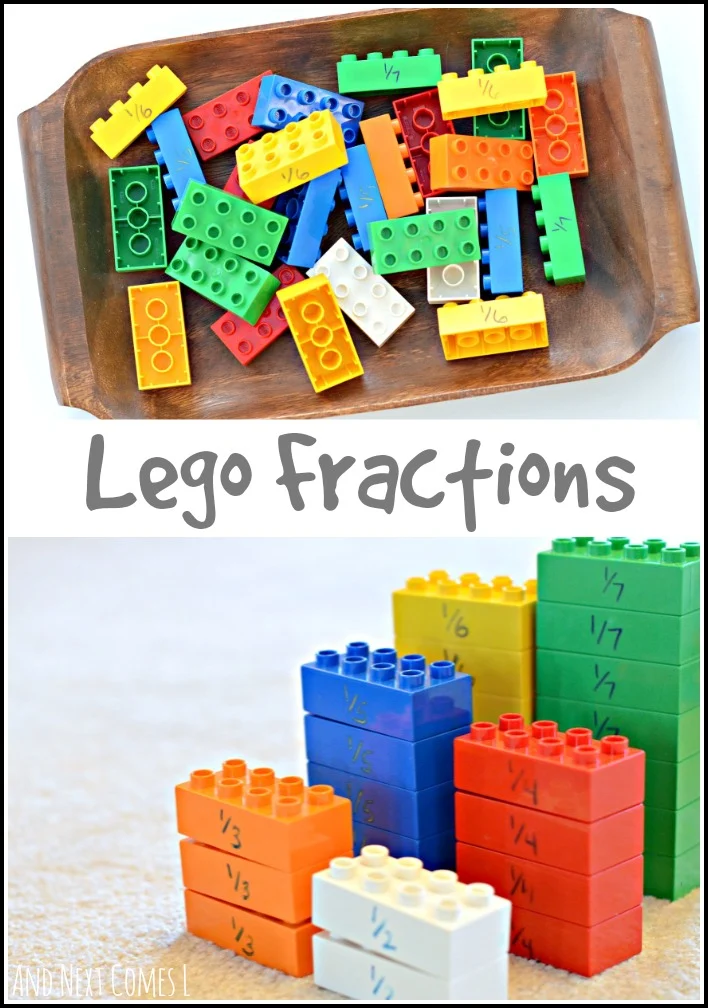 Learning about fractions using Lego Duplo from And Next Comes L