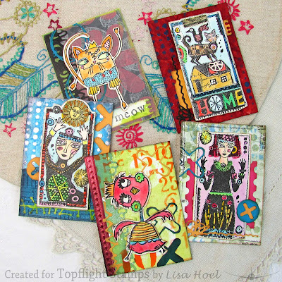 Lisa Hoel for Topflight Stamps – ATCs made with PaperArtsy mini stamps and stencils