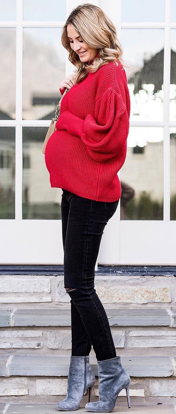 awesome outfit _ red sweater + black skinnies + heels