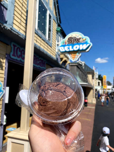 Scoop of Chocolate Ice Cream From Six Below at Six Flags New England