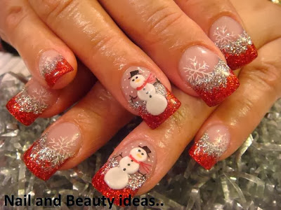 snowy Christmas nail art design .