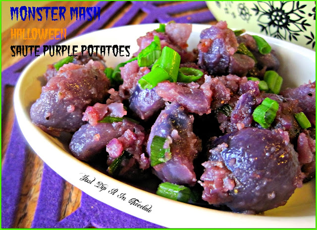 Monster Mash Halloween Saute Purple Potatoes Recipe, you all have heard, sang and danced to the Monster Mash! Now is time to eat it too! All natural, no dyes here made with delicious purple potatoes. Make #halloween fun for your kids and adults with these different and tasty dish! #Halloweenfood #halloween #halloweenpartyfood