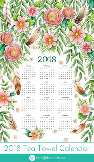 My entry to Spoonflower's tea towel calendar contest, Feathers and Flowers design by Hazel Fisher Creations