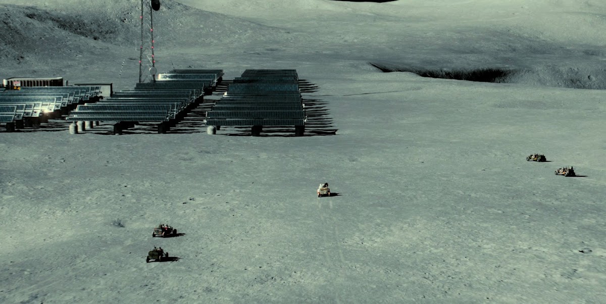 Lunar rovers at solar park on the Moon in Ad Astra movie