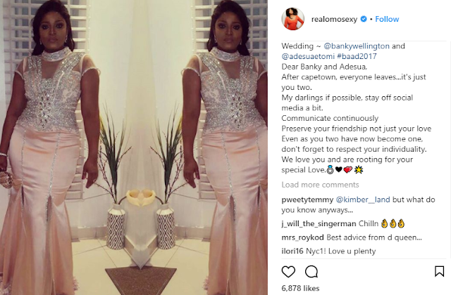 Dear Banky and Adesua, after Capetown if possible, stay off social media a bit - Actress Omotola Jalade-Ekeinde advises 
