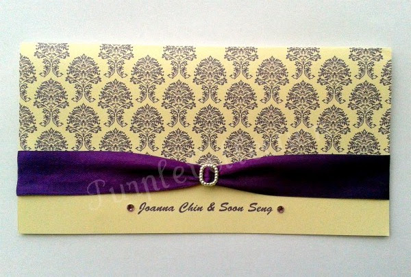 Royal Purple Wedding Invitation Card,  ivory pearl card, purple satin ribbon, pearl buckle, purple rhinestones, wedding invitation cards, royal purple card, royal purple ribbon, royal purple, damask, malaysia, kuala lumpur, buckle, rhinestone, marriage, decoration