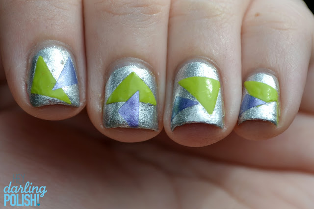 Nail Art, Triangles, Revlon Silver Dollar, Tape Decals