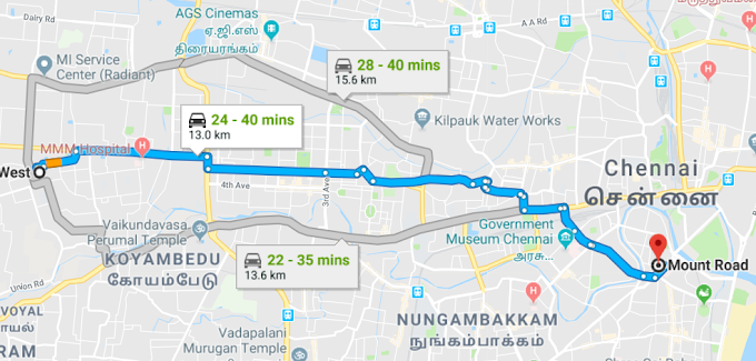 Mogappair West to Mount Road - Share Auto Routes - Chennai