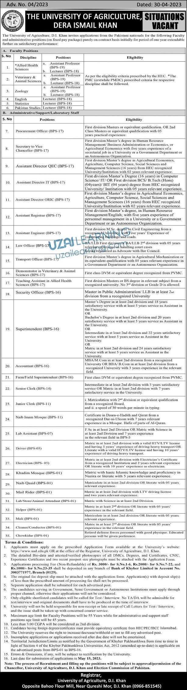 The University Of Agriculture Management Jobs 2023 Latest Advertisement UZAI Learning