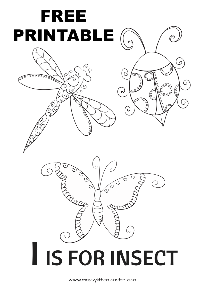 I is for Insect Colouring Page - Messy Little Monster