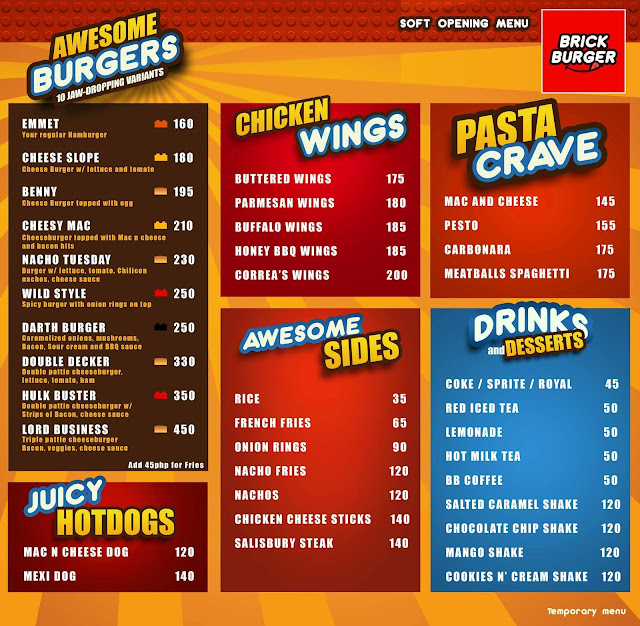 Brick Burger Menu